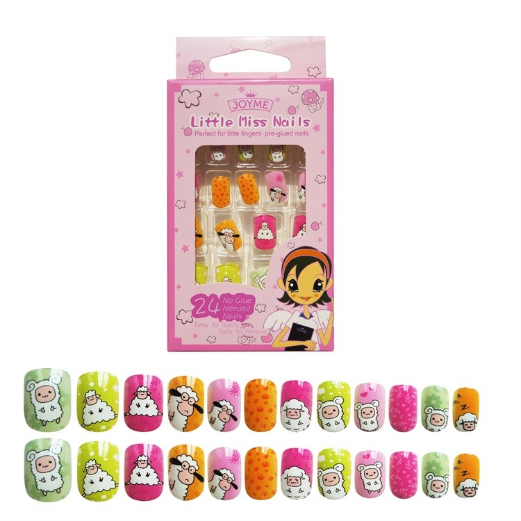 Hot Selling Artifical Nail Tips For Kid Plastic Square Cute Nail 24Pcs