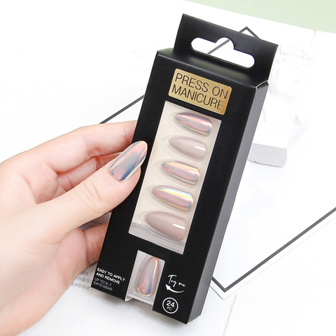 New Hologram Glossy Short Almond Fake Nails
