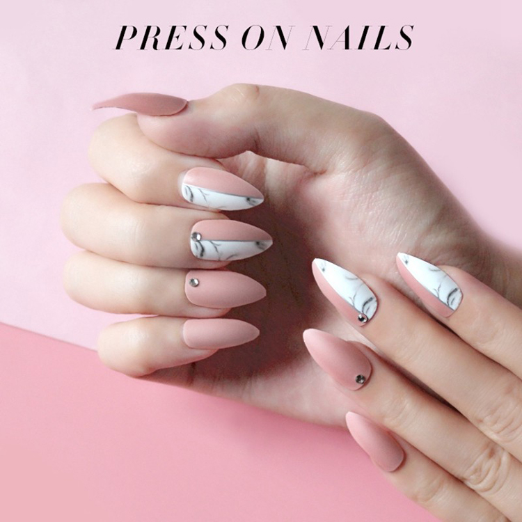 Newair Press On Nails Supplier Matte Nails With Crystal Stiletto Fake Nails