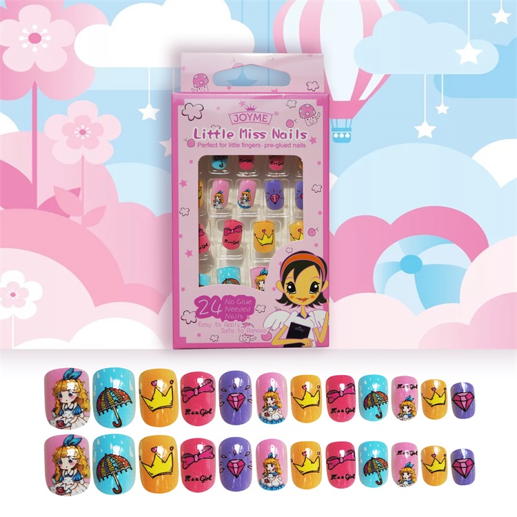 High Quality Artifical Nail Tips For Kid Plastic Square Cute Nail 24Pcs