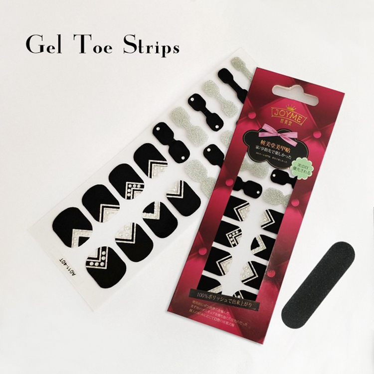 Nail Sticker Manufaturer Gel Toe Polish Strips Black With Glitter