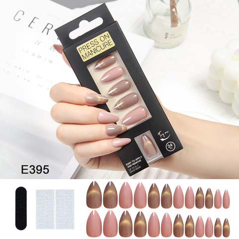 Cat Eye French Press on Nails Medium Almond False Nail Tips